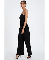 Quiz Women's One-Shoulder Scuba Crepe Jumpsuit With Gold Buckle