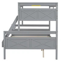 Simplie Fun Twin over Full Bunk Bed with ladder, Safety Guardrail, Perfect for Bedroom, Gray