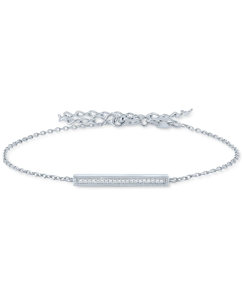 Diamond Accent Rectangular Bar Link Bracelet in Sterling Silver