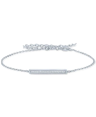 Diamond Accent Rectangular Bar Link Bracelet in Sterling Silver