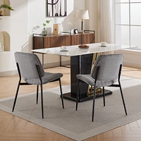 Modern Retro Linen Dining Chairs Set of 2 with Bentwood & Adjustable Feet