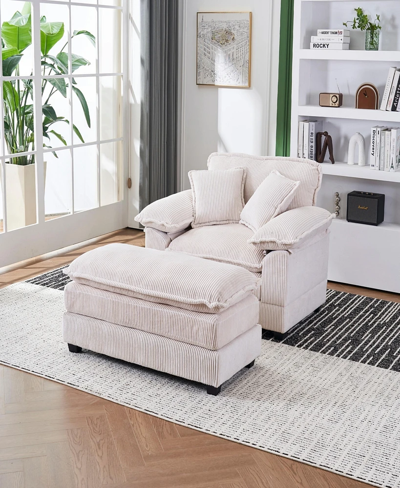 Streamdale Furniture 56.3" Corduroy Sofa with Toss Pillows and Ottoman