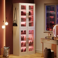 Tribesigns Tall Shoe Cabinet with Acrylic Doors and Led Lights, 8-Tier Entryway Storage Rack Adjustable Shelves Hanging Hooks for Narrow