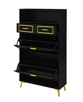 Streamdale Furniture Modern Shoe Cabinet: 2 Flip Drawers, 2 Slide Drawers, Shelf