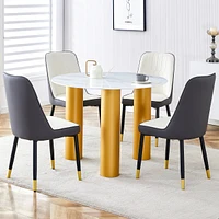 Streamdale Furniture Marble Table and Chair Set: Gold Legs, Plush Chairs