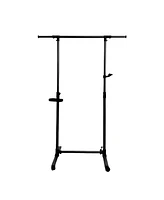 Compact Clothing Rack with Shelves and Wheels