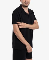 Spring + Mercer Men's Camp Collar Short Sleeve Textured Button-Up Shirt