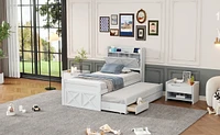 Twin Bed with Storage Headboard and Trundle