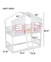 Twin Loft House Bunk Bed with Roof and Accessories