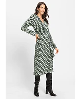 Olsen Women's Faux Wrap A-Line Retro Print Dress