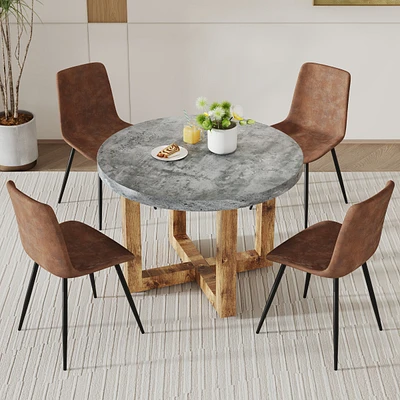 Simplie Fun Modern Circular Dining Table with Brown Cushioned Chairs