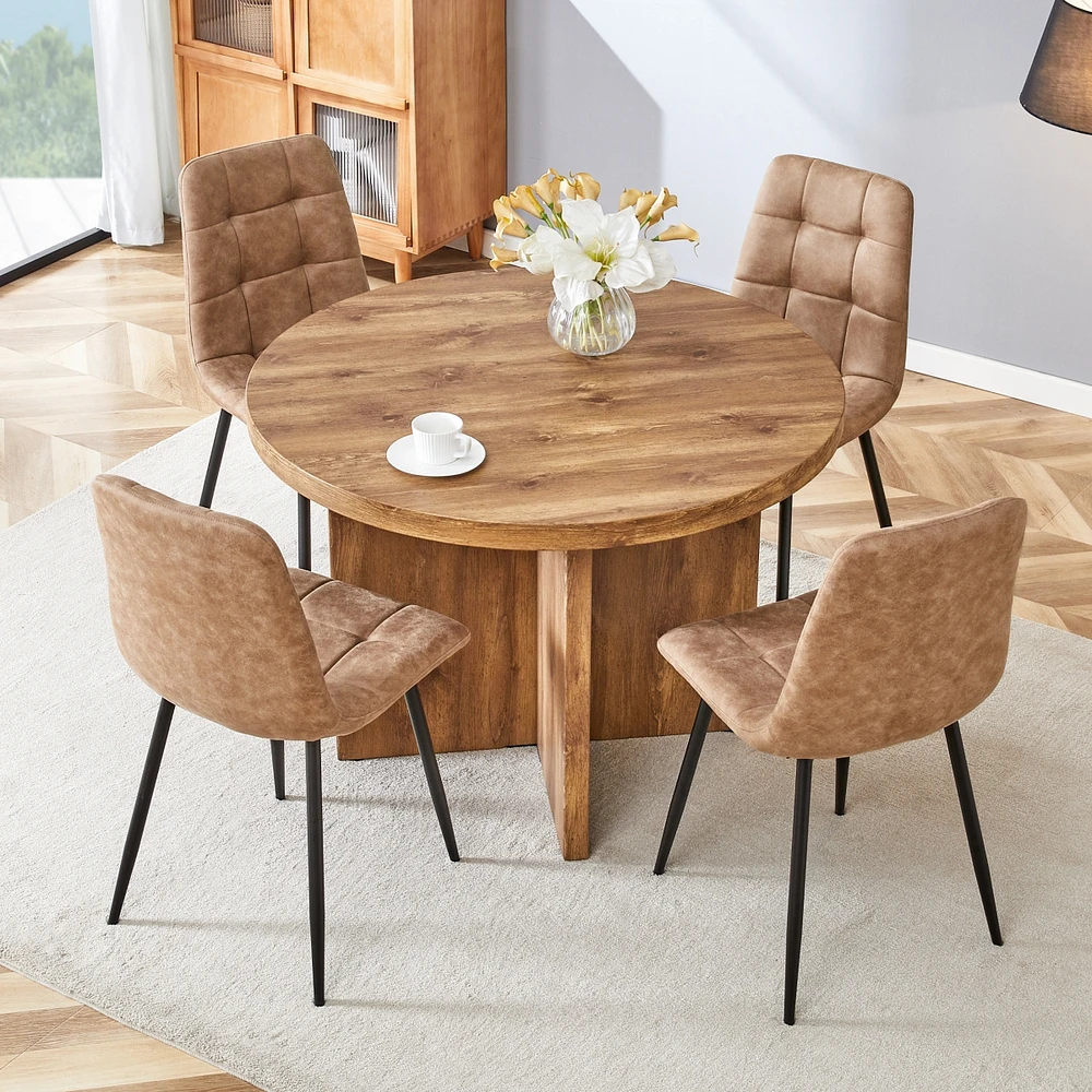 Simplie Fun 5-Piece Round Dining Room Set with Upholstered Chairs