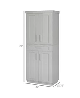 Modern Pantry Cabinet with Doors, Drawer, Adjustable Shelves, Grey