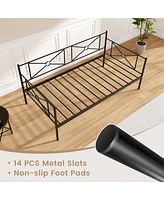 Gymax Metal Daybed Frame Twin Size Mattress Foundation w/ Metal Slat Support Black