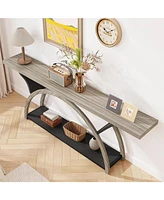 Tribesigns 70.87" Console Table with Storage Shelf, Narrow Long Sofa Behind Couch Table, 2-Tier Rustic Entryway Half Moon Frame for H