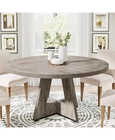 Tribesigns Round Dining Table Wood Kitchen for Room Living Room, 47 inch Tables 4 People, Farmhouse Dinner with Woo