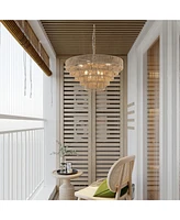Woven Bohemian Rattan Pendant Light with 5-Tier Chandelier
