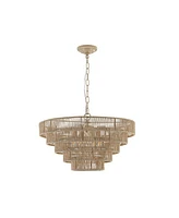 Woven Bohemian Rattan Pendant Light with 5-Tier Chandelier