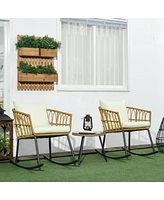 Streamdale Furniture Cream White 3-Piece Rattan Bistro Set with Rocking Chairs