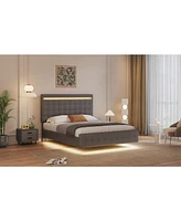 Streamdale Furniture Queen Platform Bed Frame with Led Headboard and Upholstery