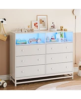gaomon Modern 6 Drawer Double Dresser Tv Stand with Power Outlet & Led Light