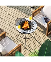 Sugift 23.5 Inches Round Fire Pit Table with Mesh Cover and Fire Poker