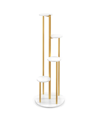 Sugift Indoor Metal Plant Stand Corner Plant Shelf for Potted Plant with Golden Metal Frame-White