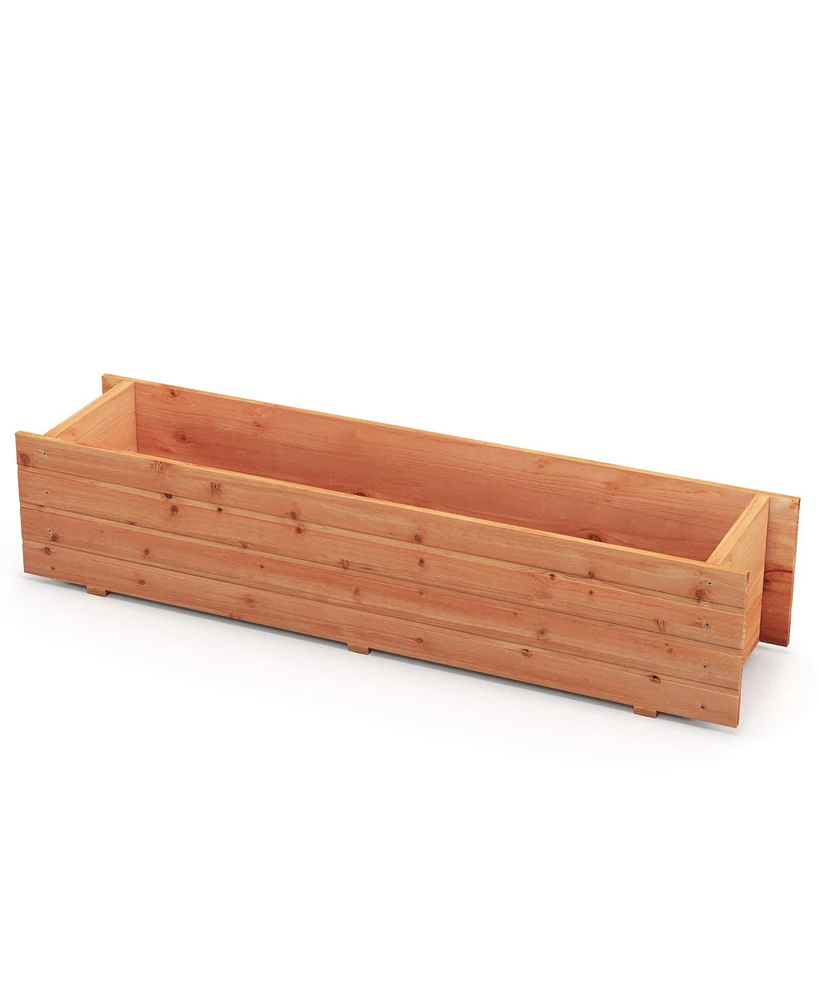 Sugift Fir Wood Planter Box with 2 Drainage Holes and 3 Added Bottom Crossbars-Orange