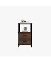 Skonyon 3-Tier Retro Nightstand with 2 Removable Fabric Drawers and Open Shelf-Walnut