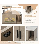 Sugift 2-in-1 Modern Cat Tower with Litter Box Enclosure for Indoor Cars-Gray