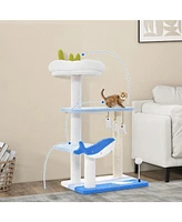 Sugift 3-level Cat Tower with Sisal Covered Scratching Posts-Blue