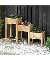 Sugift 3-Tier Wooden Raised Garden Bed with Open Storage Shelf-Natural