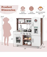 Vebreda Kids Kitchen Playset with Realistic Sounds and Lights-Brown & White