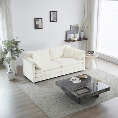 Streamdale Furniture White Chenille Loveseat with Pillows for Living Room