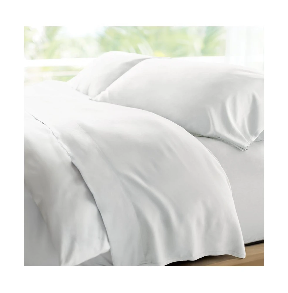 Cariloha Retreat 4-Piece Sateen Sheet Set | White | Split King | Lyocell Material | Breathable, Corner Straps, Extra soft & Cooling