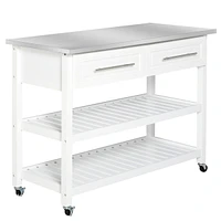 Simplie Fun Kitchen Island with Stainless Steel Top, Open Shelves, and Drawers, Gray