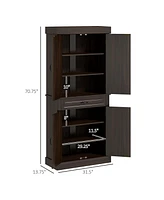 Freestanding Kitchen Pantry with 4 Doors, Cabinets, and Drawer