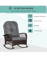 Wide-Seat Outdoor Wicker Rocking Chair with Soft Cushion