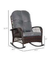 Streamdale Furniture Wide-Seat Outdoor Wicker Rocking Chair with Soft Cushion