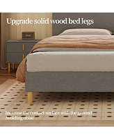 Streamdale Furniture Queen Bed, Cotton Linen, Simple, Sturdy, Easy Install, Dark Gray