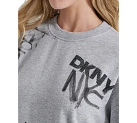 Dkny Women's Graffiti Logo Crewneck Fleece Sweatshirt