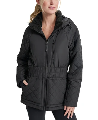 Dkny Women's Quilted Elastic-Waist Hooded Zipper Jacket