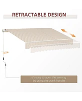 13' Retractable Patio Awning, Uv/Water-Resistant, Beige Stripes