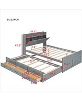 Full Size Wooden Storage Bed with Twin Trundle and Outlets