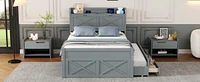 Simplie Fun Full Size Wooden Storage Bed with Twin Trundle and Outlets