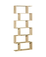 Simplie Fun 6-Shelf Wooden Bookshelf Display Stand Organizer (75.5"H, Oak)