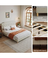 Streamdale Furniture Queen Mesh Bed Frame: Queen Size, Cotton Linen Fabric, Easy Assembly