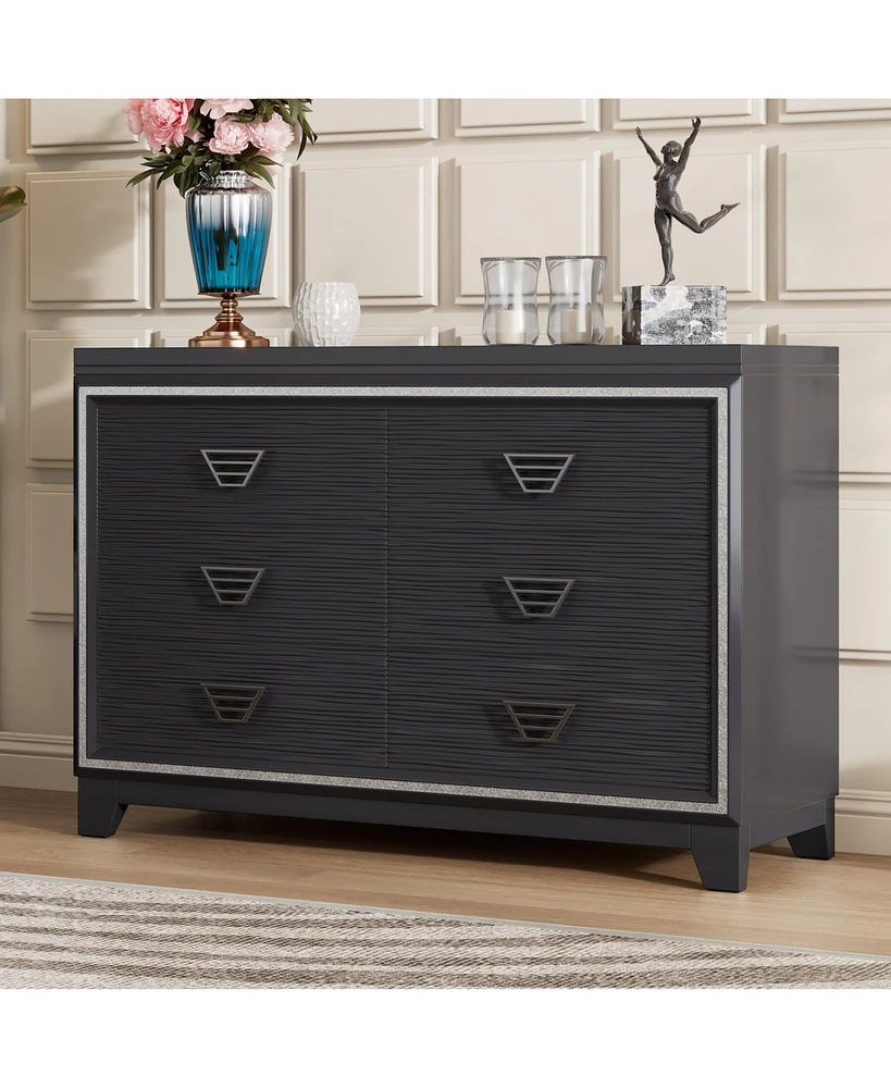 Simplie Fun Elegant 6-Drawer Dresser with Metal Handle and Decor