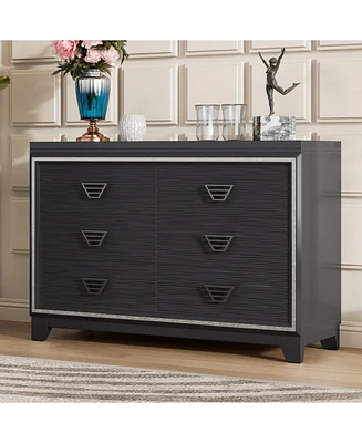 Simplie Fun Elegant 6-Drawer Dresser with Metal Handle and Decor