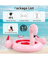 Sugift 6 People Inflatable Flamingo Floating Island with 6 Cup Holders for Pool and River